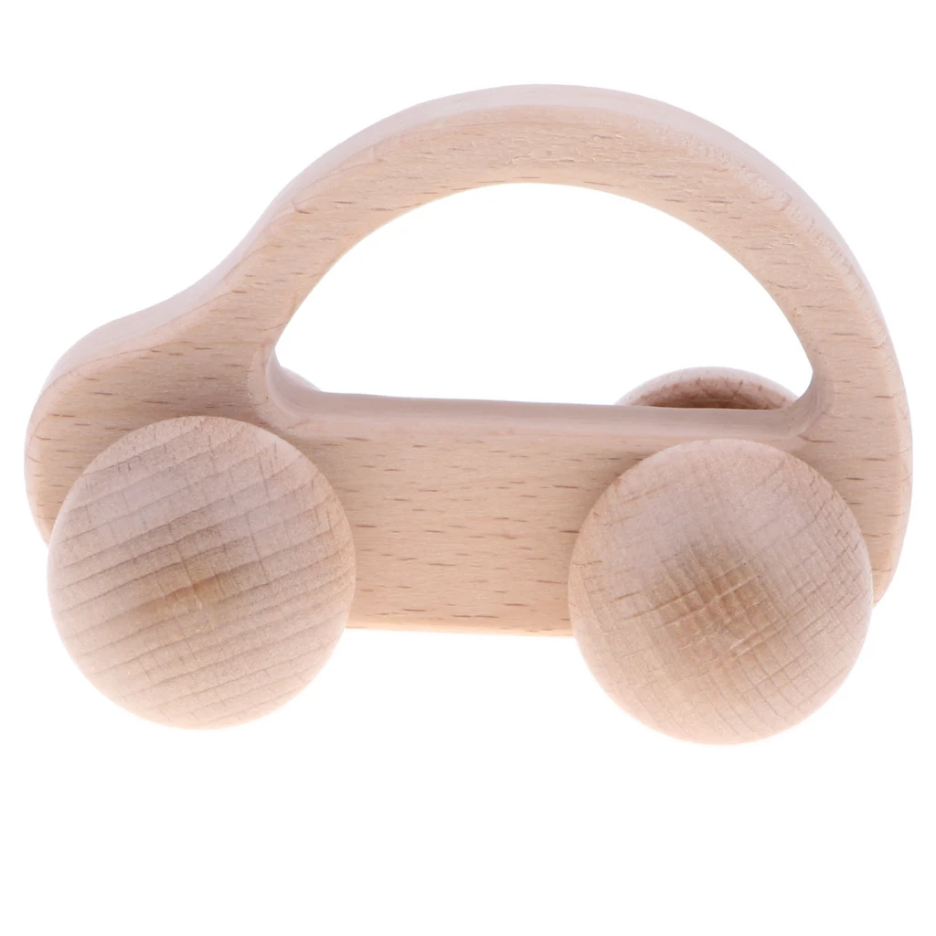 Natural Wooden Baby Rattle Early Educational Grasping & Teething Montessori Sound Music Toys Toddler - Car Rattle