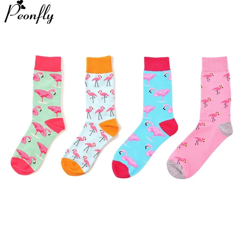 PEONFLY новые хлопковые Смешные парные носки с Фламинго Harajuku весенние повседневные