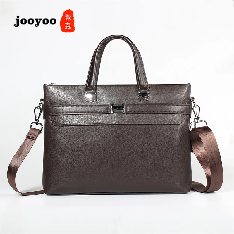 

Men's Cow Leather Briefcase Tote Layer Leather Cross Section Square Brown Casual One Shoulder Strap Briefcase jooyoo