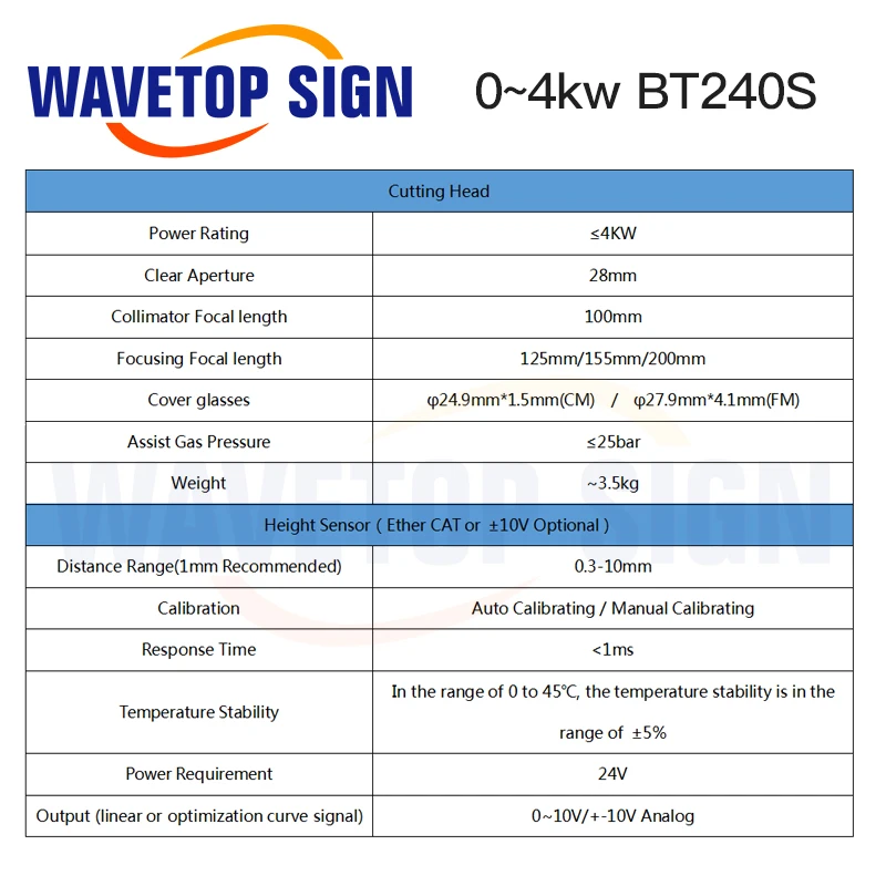 Raytools BT240S 0-4kw волоконная Лазерная режущая головка BT240 4000W