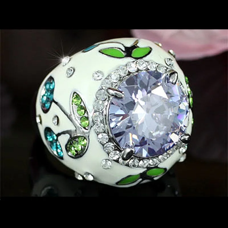 

Peacock Star Blue, Orange, Purple Flower Plant Ring Use Austrian Crystal - CSR138