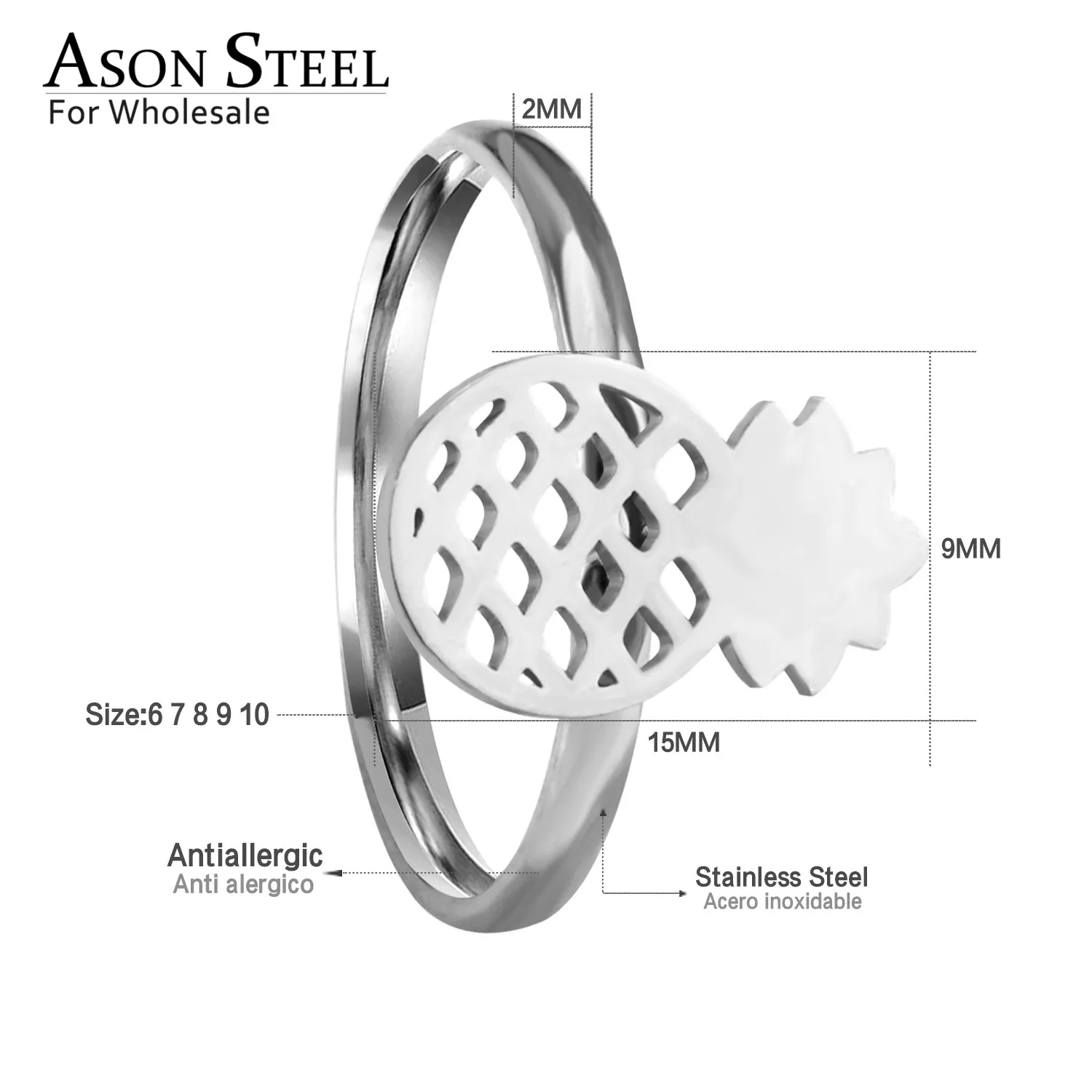 Женские обручальные кольца ASONSTEEL позолоченные из нержавеющей стали с ананасом