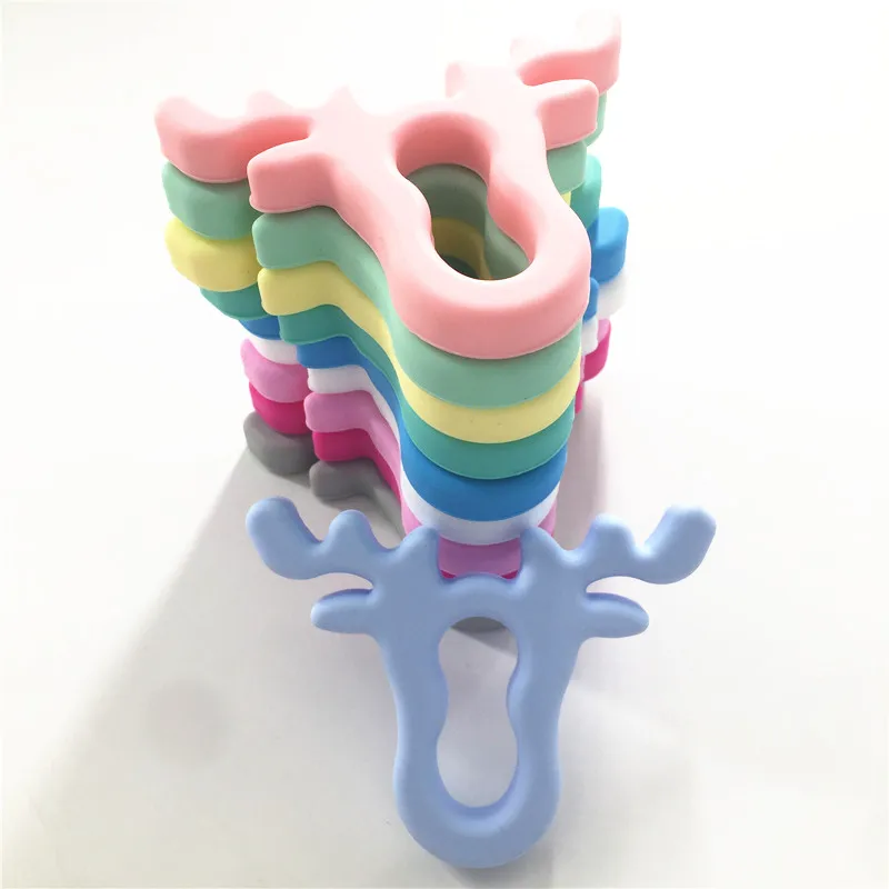 

Chenkai 10PCS BPA Free DIY Silicone Baby Animal Antlers Pacifier Teether Sensory Pendant Toy Accessories Food Grade Pastel color