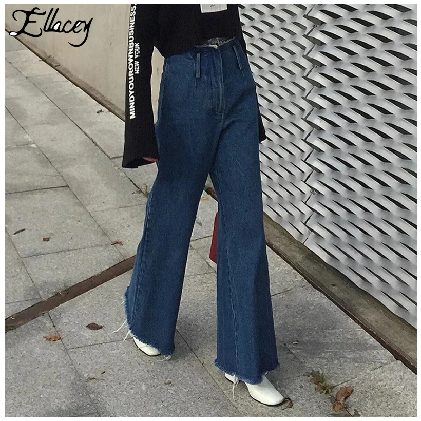 Novedad primavera 2018, pantalones vaqueros acampanados a la moda americana, pantalones vaqueros Vintage cintura para mujer, pantalones vaqueros holgados con flecos, pantalones de pierna ancha - AliExpress Ropa de mujer