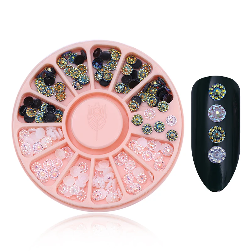 

4mm 3D Nail Rhinestone Colorful Resin Round Flat Bottom Crystal Glitter Design Decoration Nail Art Decorations in Wheel