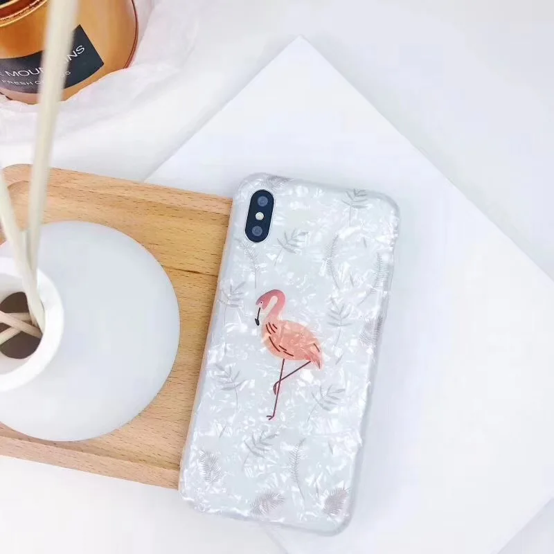 LUDI Cute Flamingo Conch Shell Phone Case for iPhone 7 7Plus Soft TPU Phone Bag for iPhone X 6 6s 8 Plus Vintage Funny Coque 8