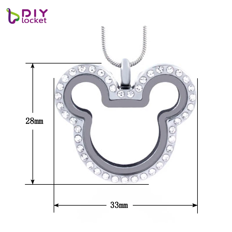 Diylocket1PC золото/розовое золото Микки живой кулон горный хрусталь магнитное стеклянное с крылышками ожерелье с медальоном сплава с бесплатной цепочкой