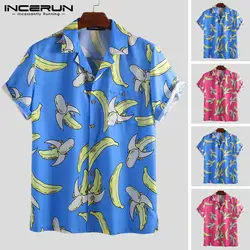 INCERUN летняя модная мужская гавайская рубашка с принтом банана, с отворотом, с коротким рукавом, топы 2019, Свободные повседневные мужские