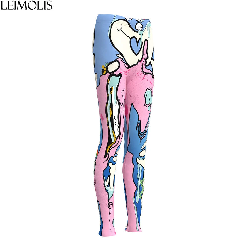 LEIMOLIS 3d принт розовый Скелет монстр готика, Харадзюку сексуальный размера плюс высокая Талия пуш-ап Фитнес Леггинсы для тренировок женские брюки
