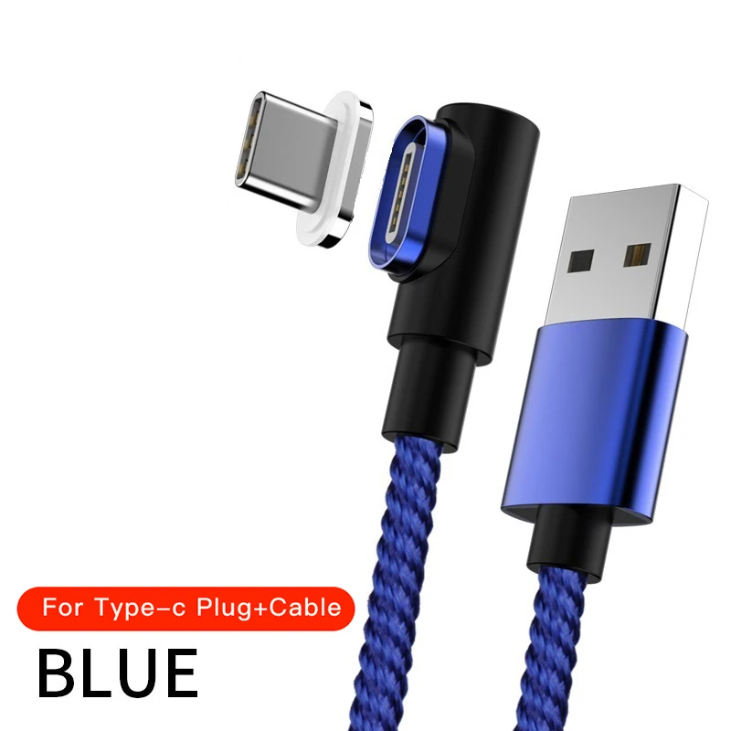 Магнитный кабель Micro USB кабель 90 DegreeType C Быстрая зарядка для samsung S8 S9 huawei P20 P30 USB C Microusb кабель для передачи данных - Цвет: Blue For Type C