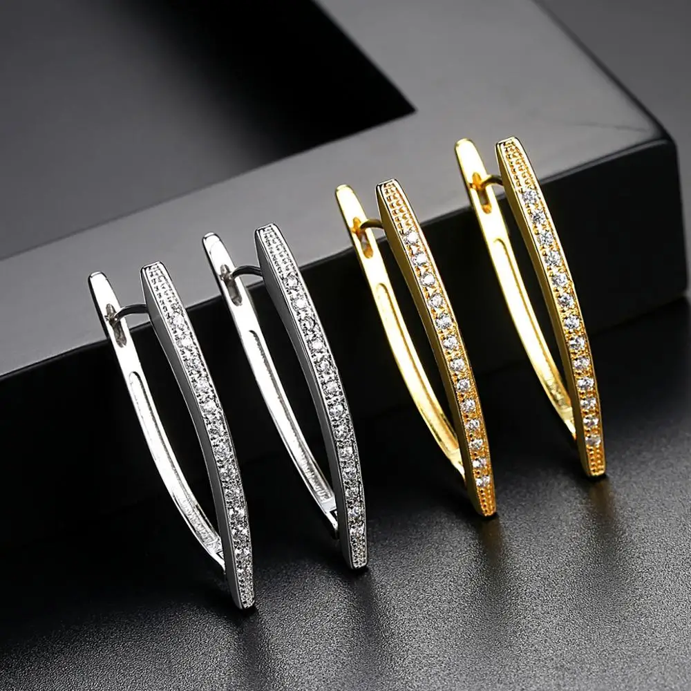 Trendy Zirconia Irregular Crystal Simple Geometric Creative Boat Shape Gold Hoop Earrings For Women Fashion Jewely E h0215|Серьги-кольца|