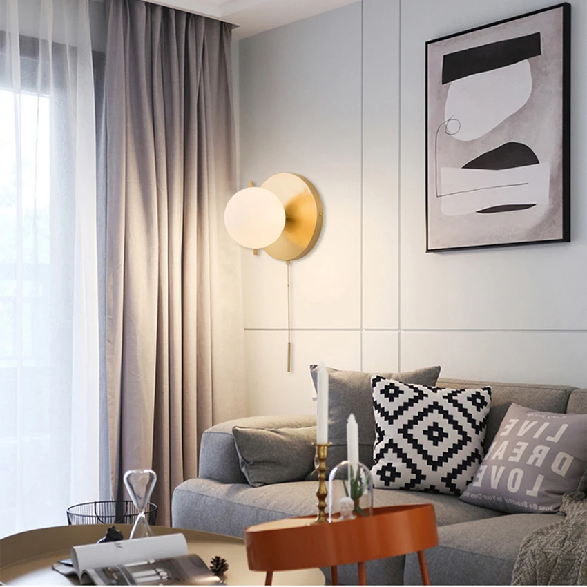 

Nordic Modern LED Wall Lights Milky White Glass Ball Lampshade Wall Lamps Living Room Stairs Corridor Home Indoor Decor Lighting