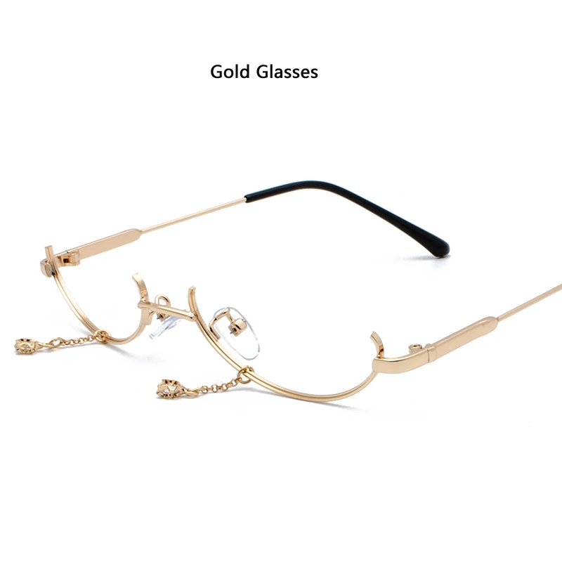 Zilead, женские очки с кошачьими глазами, полуоправа, Ретро стиль, женские очки с кристаллами и цепочкой, очки без линз, оправа для очков - Цвет оправы: gold