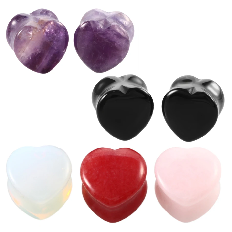 

10pcs/lot Heart Shape Stone Saddle Plug Piercing Mixed Colors Ear Flesh Gauges Expander Stretcher Piercing For Unisex Jewelry