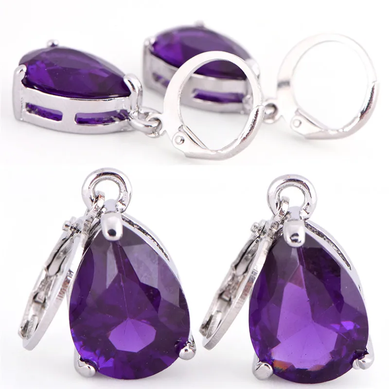 

Purple Crystal Zirconia Silver Color Cheap Drop Dangle Earrings For Women Party Trendy Fashion Jewelry