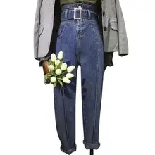 Размера плюс 5XL! Джинсы-бойфренды женские джинсы с высокой талией и свободные джинсы с аппликацией в виде для женщин, на каждый день, Ретро стиль, длина по щиколотку, штаны-шаровары