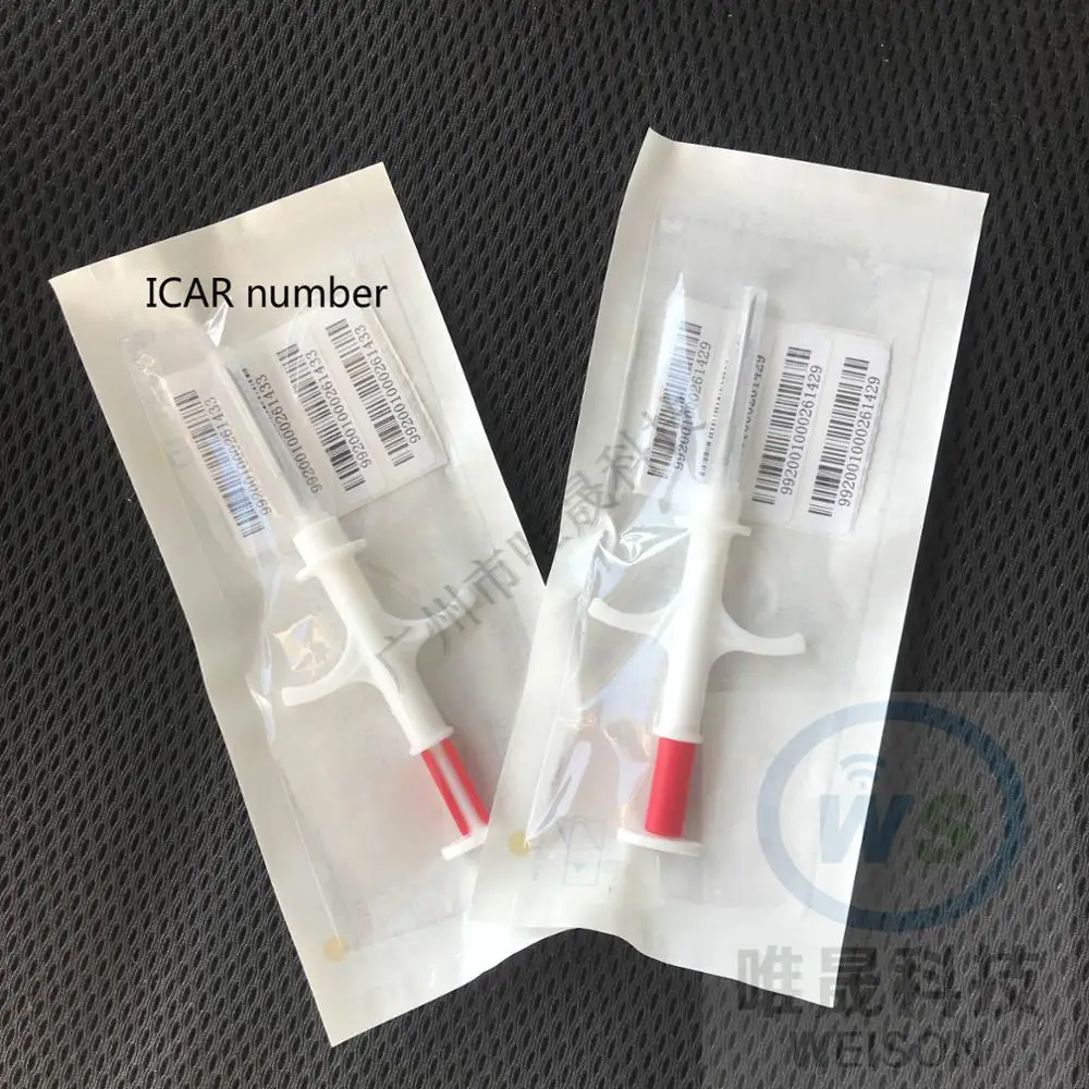 

20pcs/lot 134.2KHz ISO FDX-B Animal Dogs 2.12*12mm Pet Microchips Transponder Syringe animal Id Implantable Syringe injector