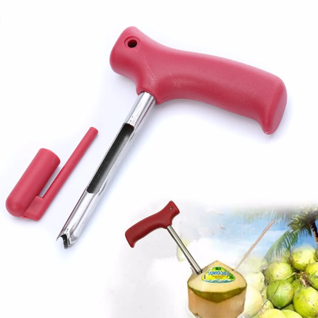 Mayitr Durable Stainless Steel Coconut Opener Opening Driller Red Handle Kitchen Cooking Tools Friut Cut Hole Tools