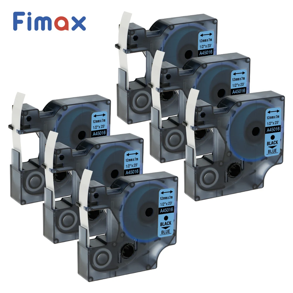 Fimax 6 pcs Compatible Dymo D1 Label Printer Tape 45016 12mm DYMO D1