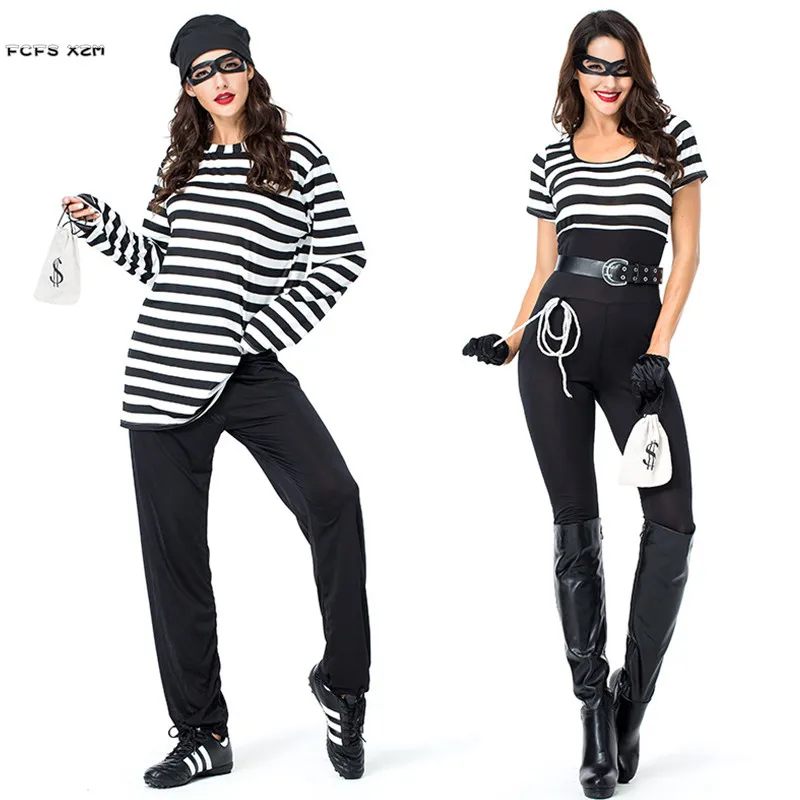 

New Halloween prisoner Costumes Adult Lover's clothes Woman Man Criminal Cosplay Carnival Purim Masquerade Nightclub party dress
