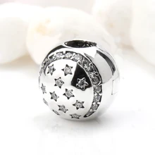 Сияющие Мерцающие Звезды и инкрустация CZ бусины стерлингового серебра 925 Подвески подходят браслет Pandora ожерелья для женщин ювелирные изделия