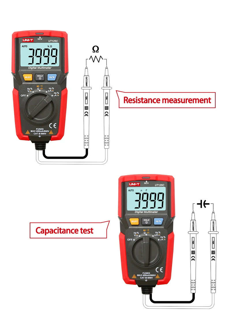 UNI-T UT125C карманный цифровой мультиметр резистор конденсатор Частота Диод NCV тест низкого напряжения дисплей мультиметр