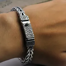 Стерлингового серебра 925 пробы Дракон зерна браслет для мужчин плетение дизайн мужские браслеты тайское серебро Киль подарочные браслеты и ювелирные изделия