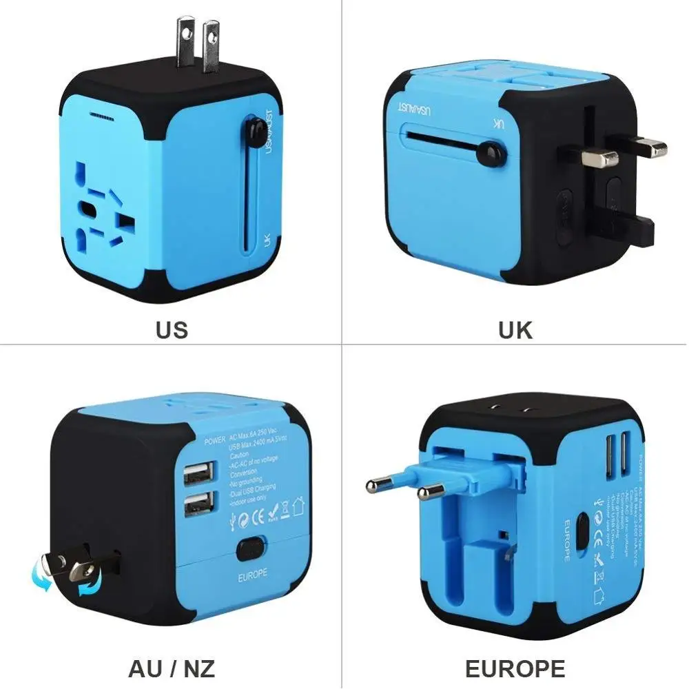 

Travel Adapter International Universal Power Adapter All-in-one 5V 2.4A USB 3.0 Worldwide Wall Charger for UK/EU/AU/Asia US Plug