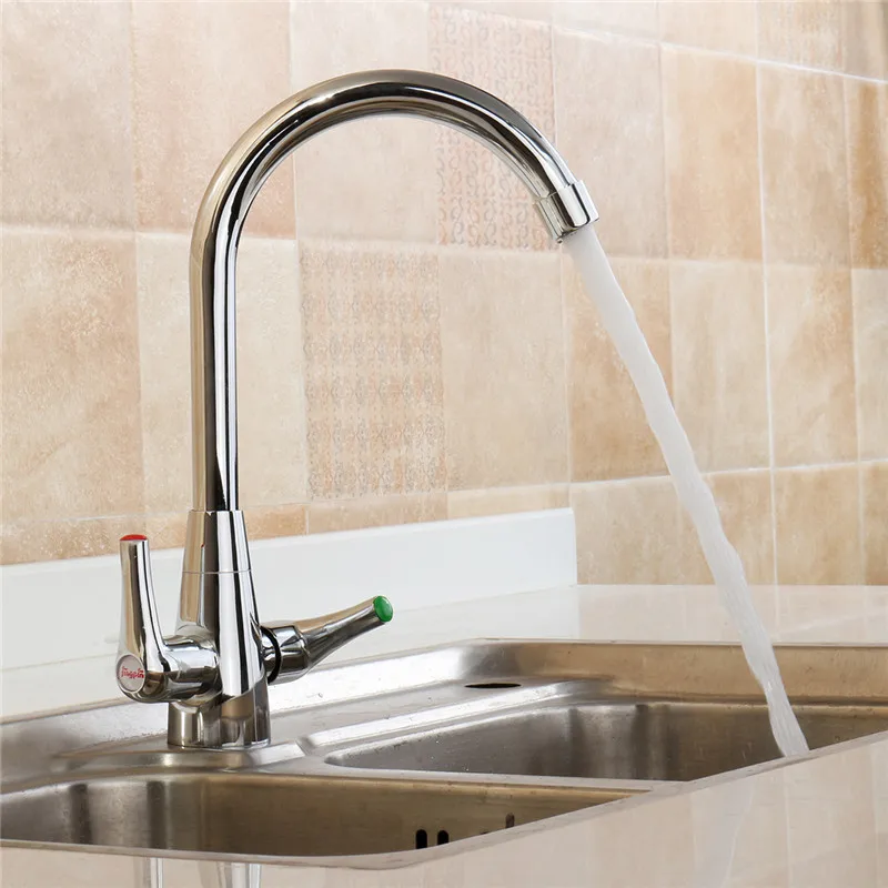

Xueqin Twin Lever 90Degree Rotation Spout Modern Chrome Kitchen Sink Basin Mixer Tap Double Handle Deck Mounted Zinc Alloy