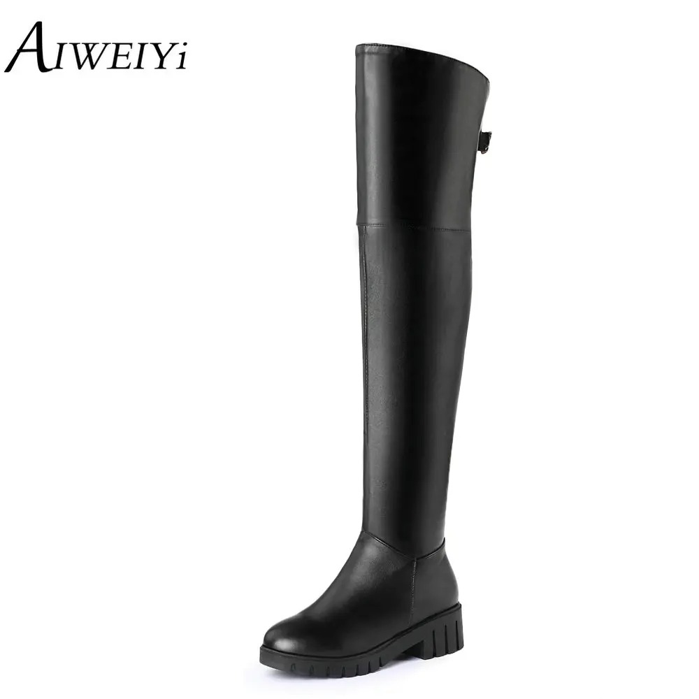 

AIWEIYi New Fashion Autumn Winter PU Leather Thigh High Boots Women High Heels Over The Knee Boots Martin Boots