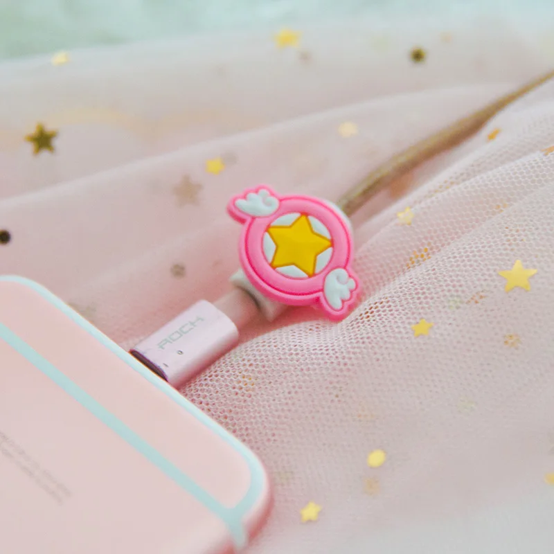 

1pcs Anime Action Figure Card Captor Sakura Earphone Line Protective Wire Cover Star Wings Print Mini Data Cable Sakura Clip New