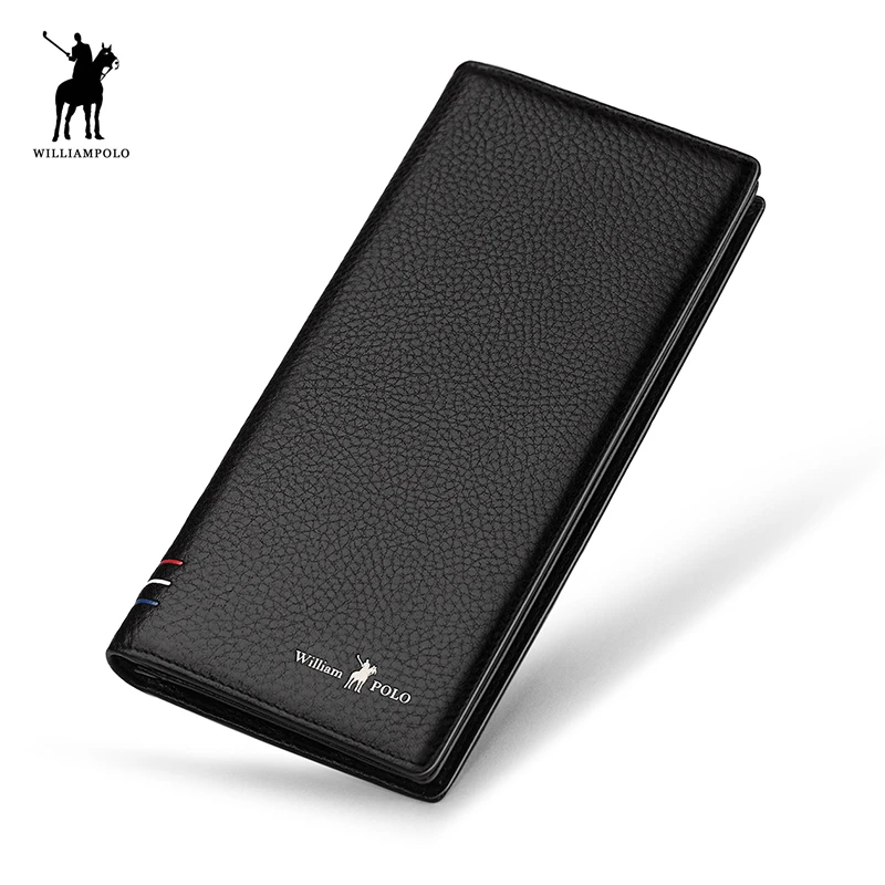 

WILLIAMPOLO Leather No Zipper Patchwork Casual Long Mens Wallets Minimalist WalletPL233