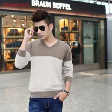 ZEHANGSEA-мужской свитер зимний толстый модный v-образный вырез короткий свободный большой размер 2 цвета строчка Мужской пуловер