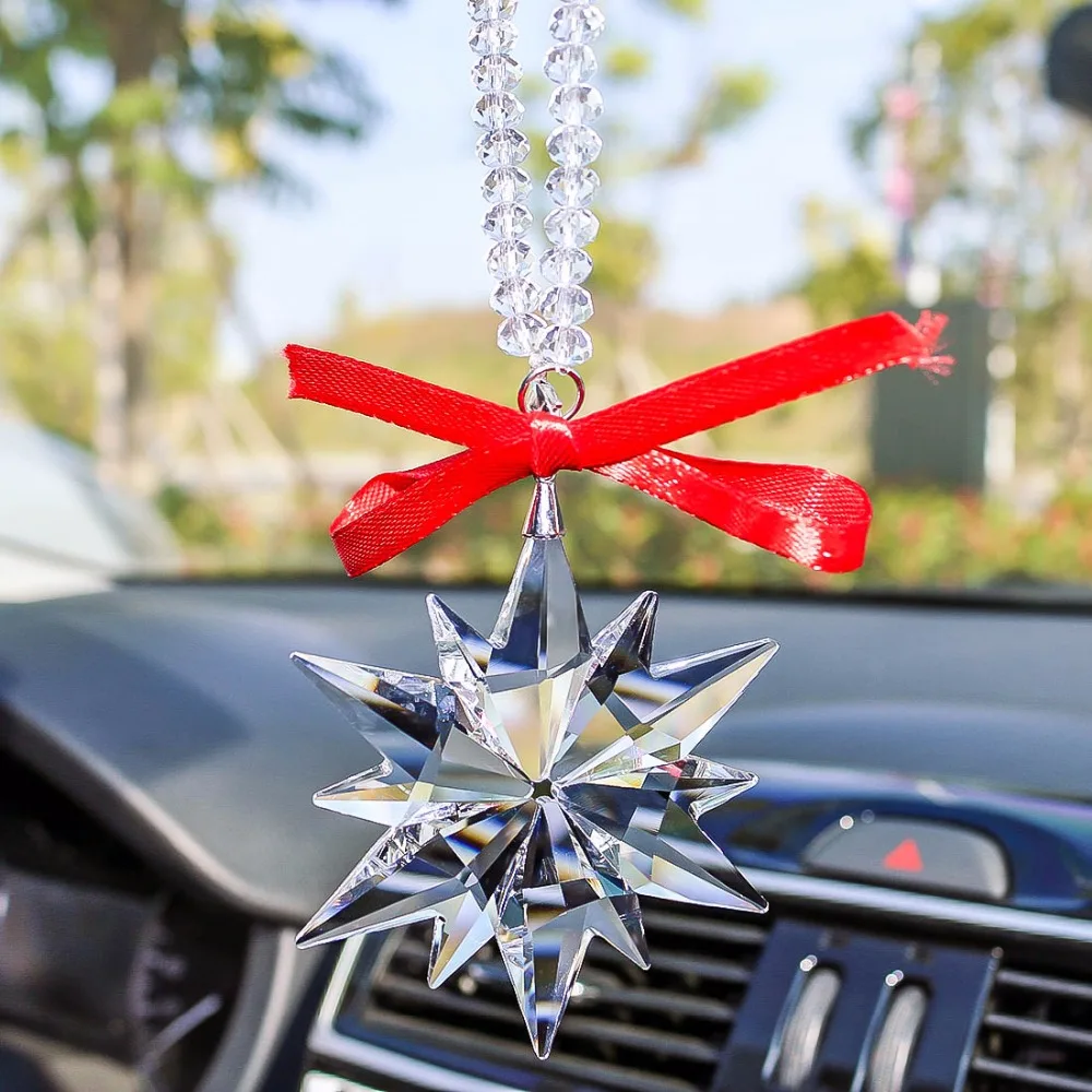 H&D New Christmas Gifts Crystal Snowflake Car Rear View Mirror Ornament