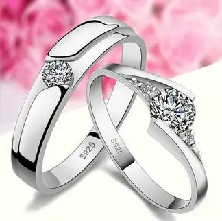 

1 Piece Fashion Silver Plated Crystal Rhinestone Couple Rings for Men/Women 925 Engraved Wedding Engagement Lovers Ring
