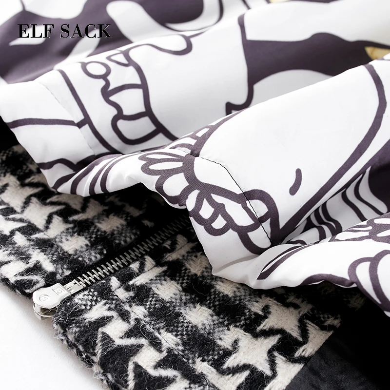 ELF SACK New Winter Woman Wool Blends Winter Coat Casual Winter Jacket Vintage Wool Blend Jacket Long Windbreaker Jacket Wool