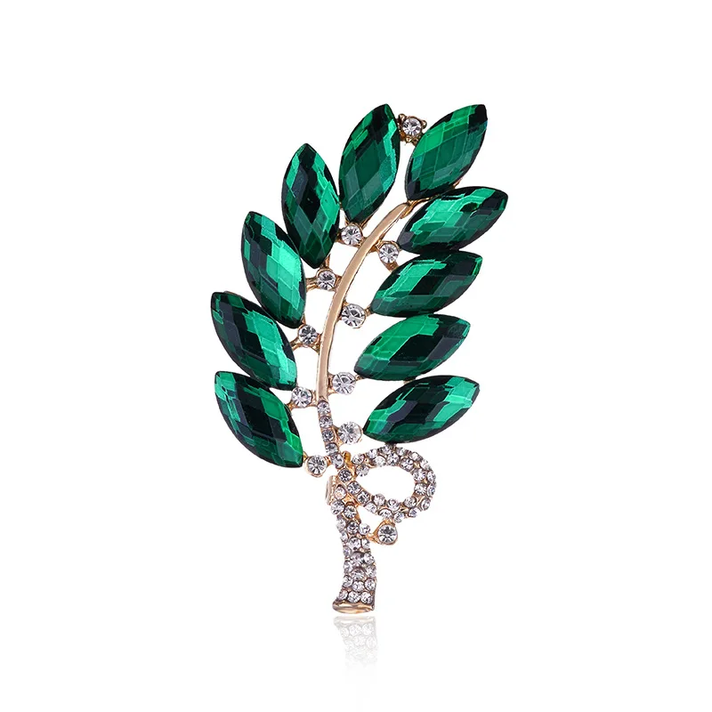

Fashion Rhinestone Decoration Silver Color Metal Branch Colorful Crystal Leaves Brooch Pin Women Party Jewelry Christmas Gift