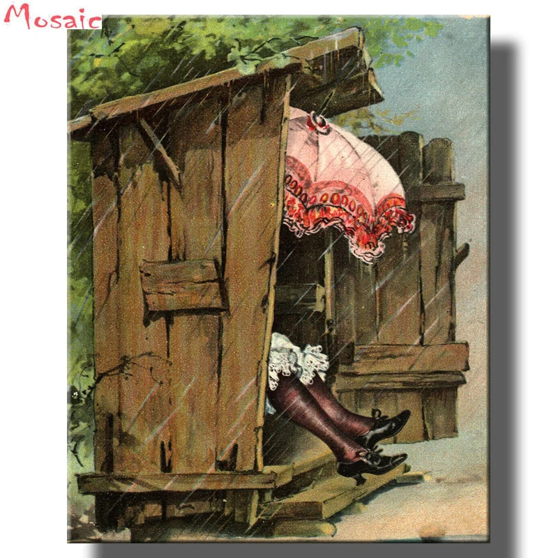 

Diamond Painting Woman in Ladies Outhouse Toilet Bathroom Picture Diamond Embroidery Full Display Mosaic Crystal Home Decoration