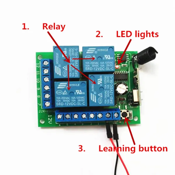 433 МГц Универсальный беспроводной пульт дистанционного управления 12 В 12 В 4 канала релейный модуль приемника и радиочастотный передатчик и 4-кнопочный пульт дистанционного управления