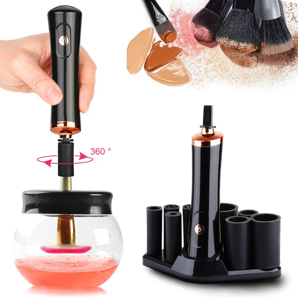 

Electric Makeup Brush Cleaner and Dryer Kit with 8 Rubber Holders, Makeup Brush Cleaner Machine Deep Cleans and Dries All Makeup