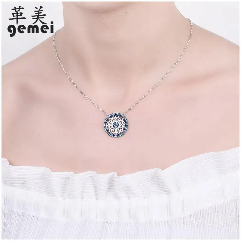 

Gemei New Arrivals Personality Geometric Hollow Circle Pendant Necklaces 925 Sterling Silver Cubic Zirconia Necklace Girls