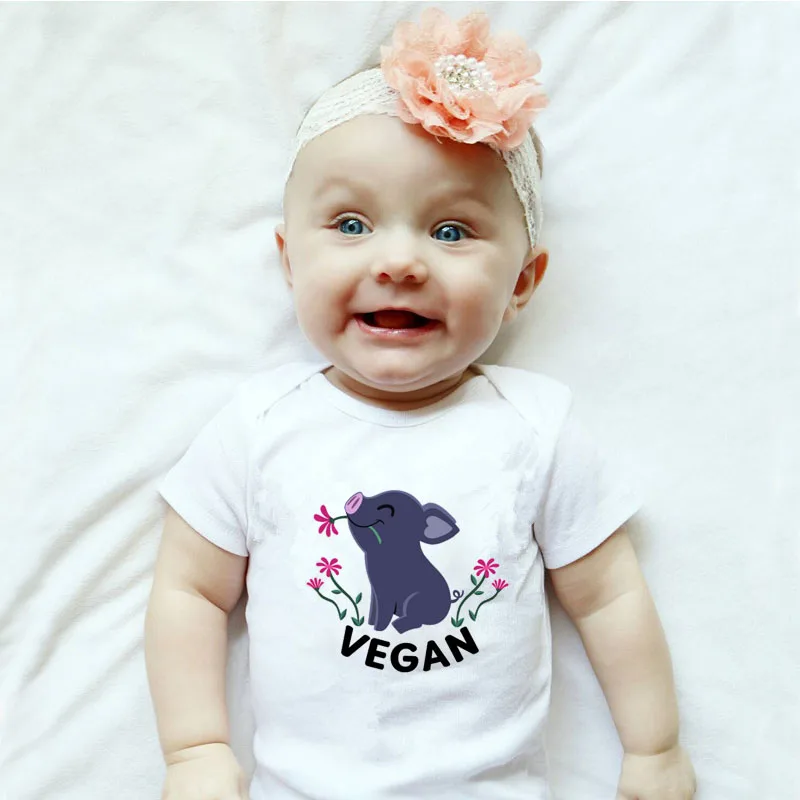 Vegan/милый сдельник для ребенка с принтом свинки, хлопковый комбинезон с короткими рукавами для новорожденных девочек и мальчиков, летняя одежда для малышей 0-24 месяцев