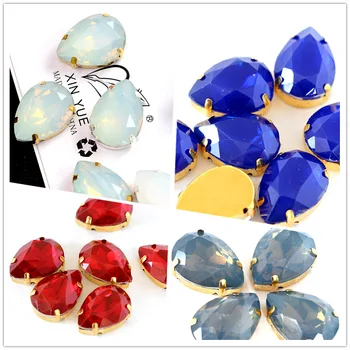 

20pcs Colorful Opal Teardrop Crystal Sew On Rhinestones With Gold Claw Flatback Resin Sew on Claw Stones For Wedding Dress B0731