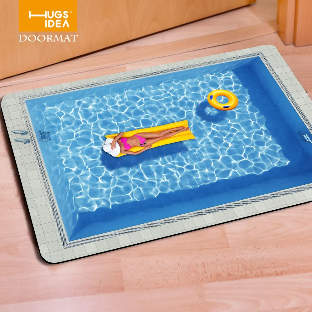 Hugsidea Fashion Entrance Carpets 3d Swimming Pool Printed Rugs