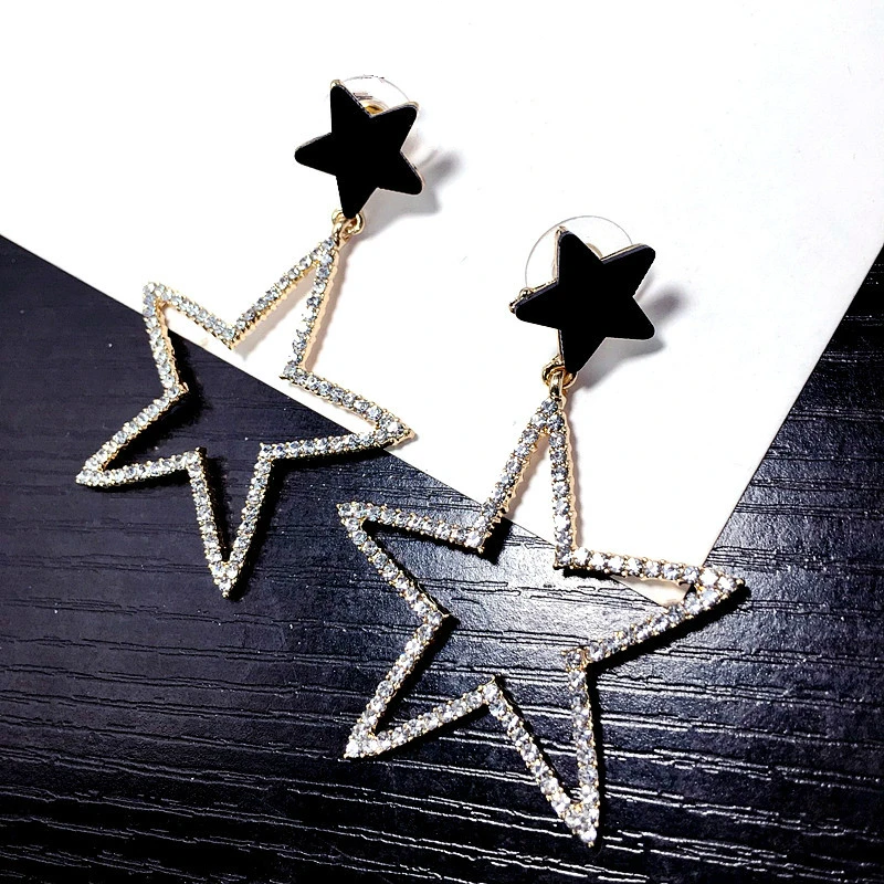 

New Earrings Fashion Personality After Hanging Pendant Female Double Pentacle Hollow Earrings Hot Sell Jewelry Wholesale