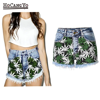 

Fashion Women High Waist Jeans Shorts Plus Size Snowflake Tassels Painted Stretch Denim Shorts Women Skinny Short Jeans Feminino
