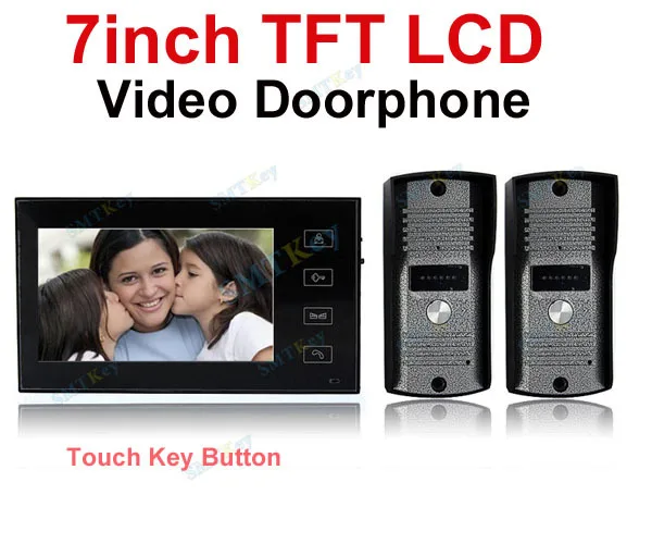 

1pcs monitor 2pcs outdoor camera Ultra-thin 7 TFT Color Video Doorphone Intercom System with Touch Key free shipping