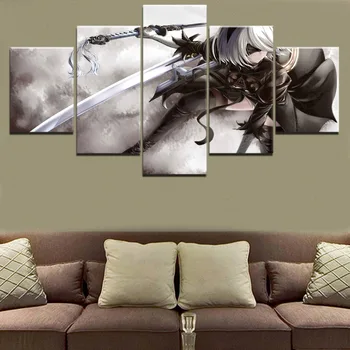 

Canvas HD Printed Game Poster 5 Pieces NieR Automata Modular Picture YoRHa 2B Painting Modern Artwork Wall Art Decorative Figure
