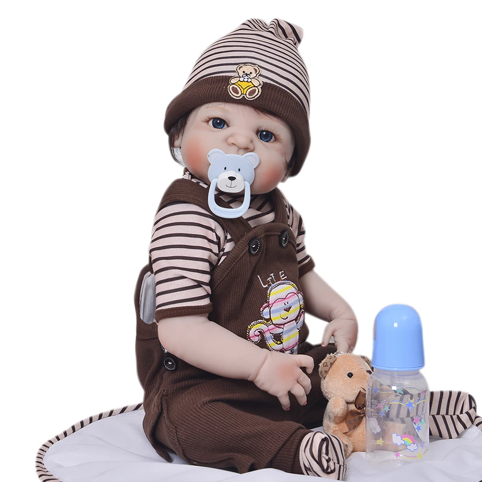 22 Full Body Silicone Reborn Baby Boy Dolls Brown Hair Wig Magnetic Mouth Fashion Dolls For Kid Gift Bebe Boneca Reborn Menino Doll Pvc Doll 8doll Watch Aliexpress