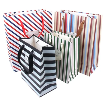 

5pcs Stripe Horizontal Paper Gift Bags 33x26x12cm Middle Size Cloth Candy Chocolate Gift Packing For Fashion Shop Boutiques